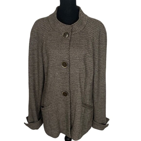 LAFAYETTE 148 Women Wool Blazer Size 14 Brown Tweed Knit Long Sleeve Career - Picture 1 of 12